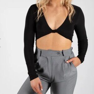 Garage Black Twist Front Cropped Long Sleeve Tee